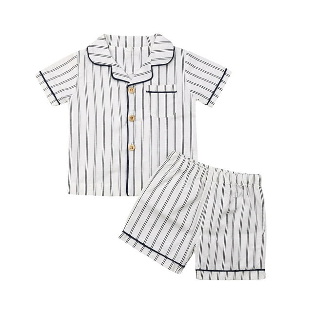 EYIIYE 2 Pcs Pyjama d'Été pour Tout-Petits Enfants, Haut à Manches Courtes à Boutons + Shorts