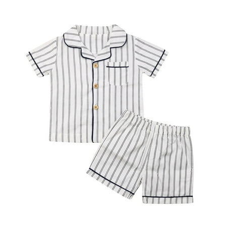 

Kids Pajamas Sets Short Sleeve Nightgown with Buttons Down Top + Shorts Set Striped Sleepwear Summer for Toddler Baby Girls Boys