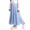 thumbnail image 5 of HBGVBA Girl's Linen Flowy Skirts,Elaist Waisted Casual Long Skirt,Kids 4-15 Years Linen Like Solid High Waist with Pockets Long Ruffle Hem A-Line Skirt, 5 of 5