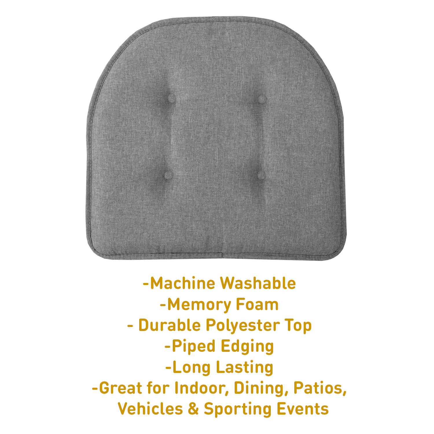 U-Shaped Memory Foam No Slip Back 16 x 16 Chair Pad Cushion 12 Pack - Gray