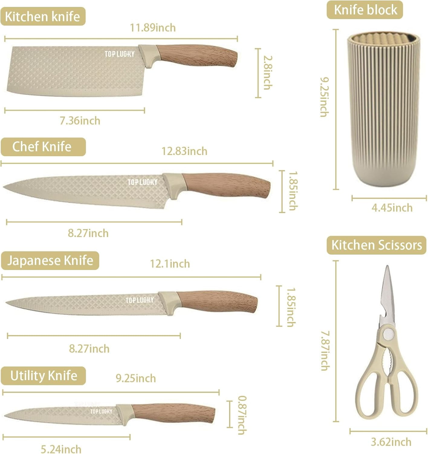 Dot Pet Khaki Sharp Stainless Steel Kitchen Knife Set for Home