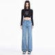 thumbnail image 5 of Vaqueros de pierna ancha para mujer, pantalones holgados de cintura alta, pantalones de suelo versátiles, pantalones rectos ajustados, primavera 2024, 5 of 5