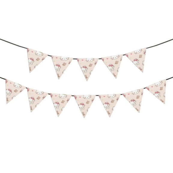 HELLO KITTY Banner Triangle Bunting Banner, 12 Pieces Christmas Party Bunting Canvas Flags Pennant Garland for Christmas Halloween Party Outdoor and Home Decoration