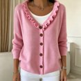 thumbnail image 5 of Bxsruta Womens Cardigan Sweaters Ruffle Trim V Neck Button Down Long Sleeve Casual Knit Outerwear, 5 of 7