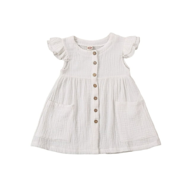SAYOO Girls Summer Fly Sleeve Dress Round Collar Single-breasted Dresses