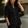 thumbnail image 3 of cocolona Linen Button Down Solid Color Blouses for Women Collar Long Sleeve Shirts Dressy Casual Tops, 3 of 6
