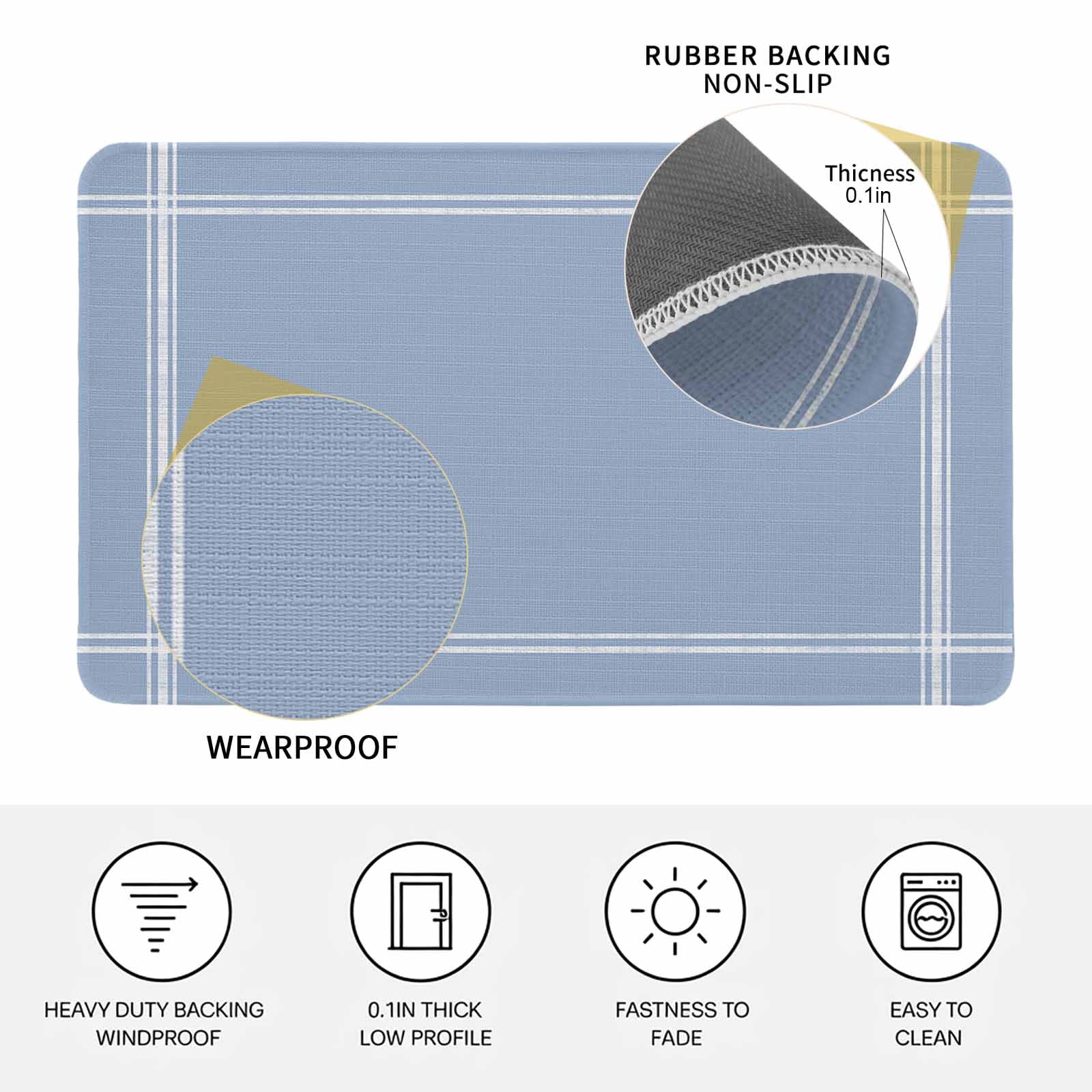 Pure Light Blue Doormat Outdoor Entrance 24"x36", Simple Solid Color Absorb Moisture Dirt Door Mats, Non-Slip Rubber Backing Floor Mats Indoor, Low-Profile Front Door Rugs
