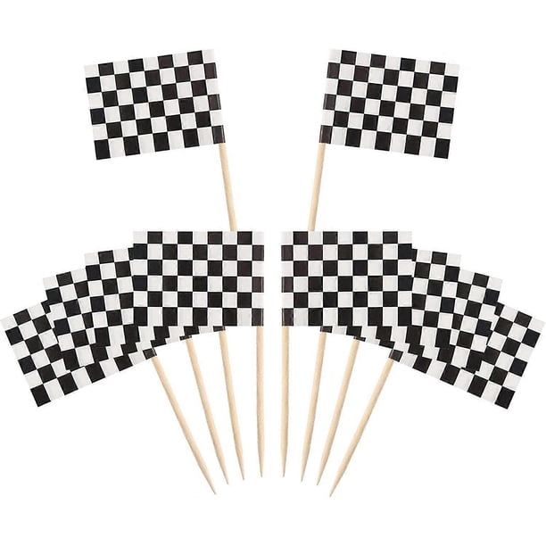100 Pack Checkered Racing Flag Toothpicks Cupcake Picks Toothpick Flag Dinner Flags Race Car Cake Toppers Decorations Party Supplies - -