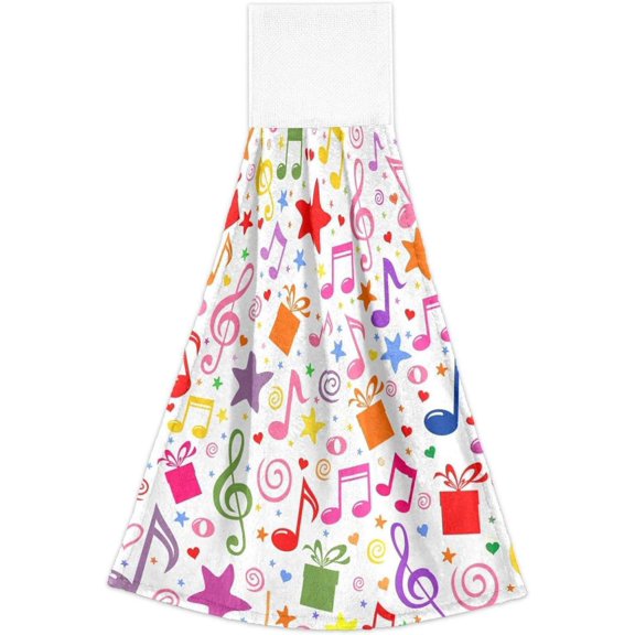 SKYSONIC 2 Pcs Hanging Hand Towels, Soft Absorbent Music Motes Colorful Towel for Kitchen Bathroom, 12"x17"