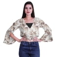 thumbnail image 4 of Moomaya Printed Womens Crop Top Wrap Style Top Wear Ruffle Long Sleeve Casual Summer Blouse, 4 of 6