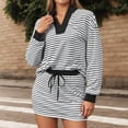 thumbnail image 2 of DHFJKG Striped 2 Piece Outfits For Women Casual Jogger Skirt Sets Turndown Collar Long Sleeve Top Drawstring Mini Skirts Loungewear Matching Set Holiday Outfit, 2 of 6