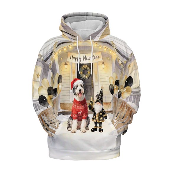 Happy New Year 2026 Old English Sheepdog Santa Gnome Holiday Party Snow All Over Print 3D Hoodie Unisex Merch Hoodies Dog Lover - 13019