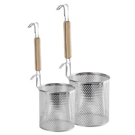 

2pcs Stainless Steel Mesh Noodle Strainer Basket With Insulated Wooden Handle Sieve Colander Steaming Cooking Frying Basket