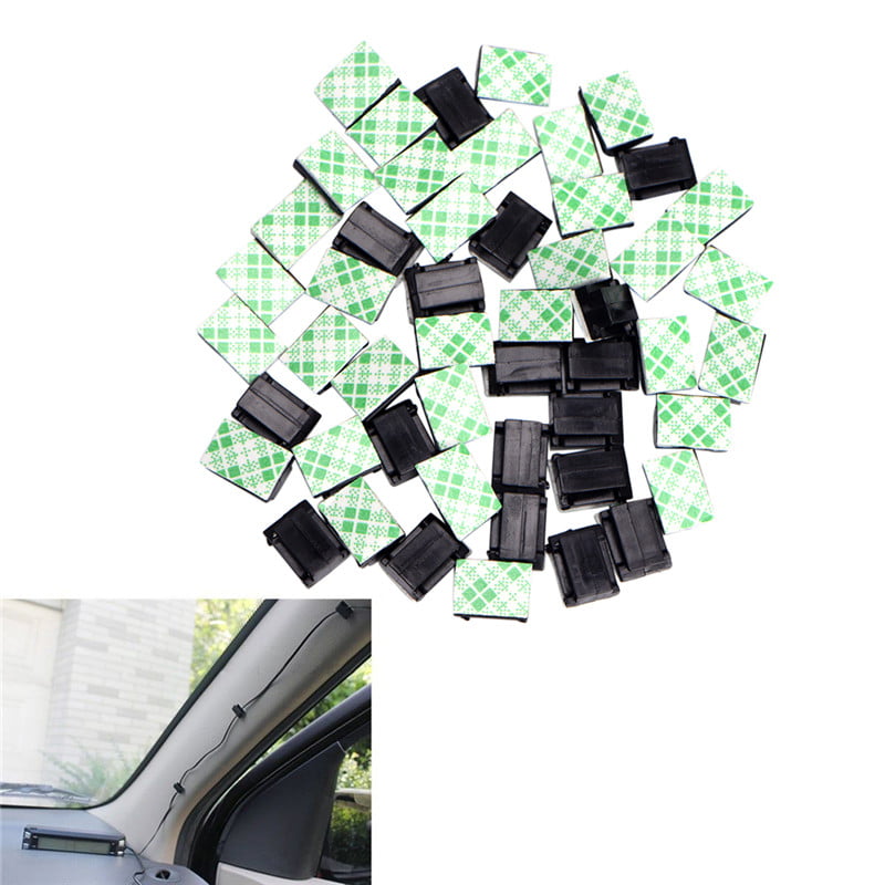 50x Wire Clip Black Car Tie Rectangle Cable Holder Mount Clamp Self Adhesive 