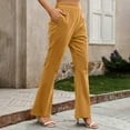 thumbnail image 3 of Lenpel Women's Flare Work Pants High Waisted Wide Leg Bell Bottom Dress Pants Bootcut Business Casual Trousers with Pockets(Yellow,X-Small), 3 of 6