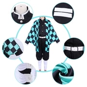 Forfamy Kamado Tanjiro Cosplay Tanjiro Kimono Costume Anime Outfit Men Women with Earring for Halloween