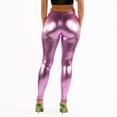 thumbnail image 5 of OFENTI Metallic Shiny Leggings - Mid Waist Faux Leather Footless Tights Pants Wet Look Skinny Glamour Lavender X-Large, 5 of 6