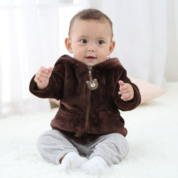 LFEOOST Baby Girl Clothes Winter Warm Coats for Toddler Boys Fleece Jacket Casual Fuzzy Kids Pea Coat Trench Outwear Brown 6M