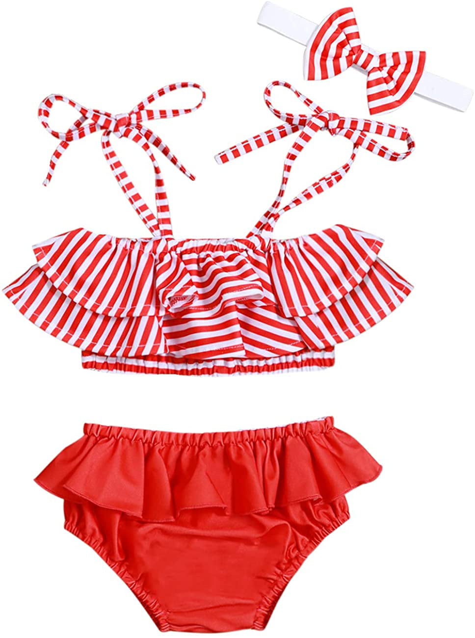 Baby Girl Swimsuit Ruffle Red Dot Top and Bikinis Skirt with Headband 2 Piece Swimwear