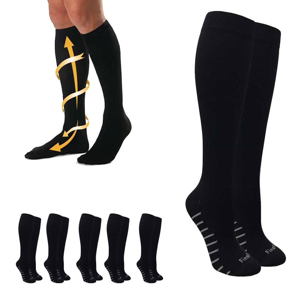 6 Pairs Running Compression Socks Support Graduated Mens Womens Black