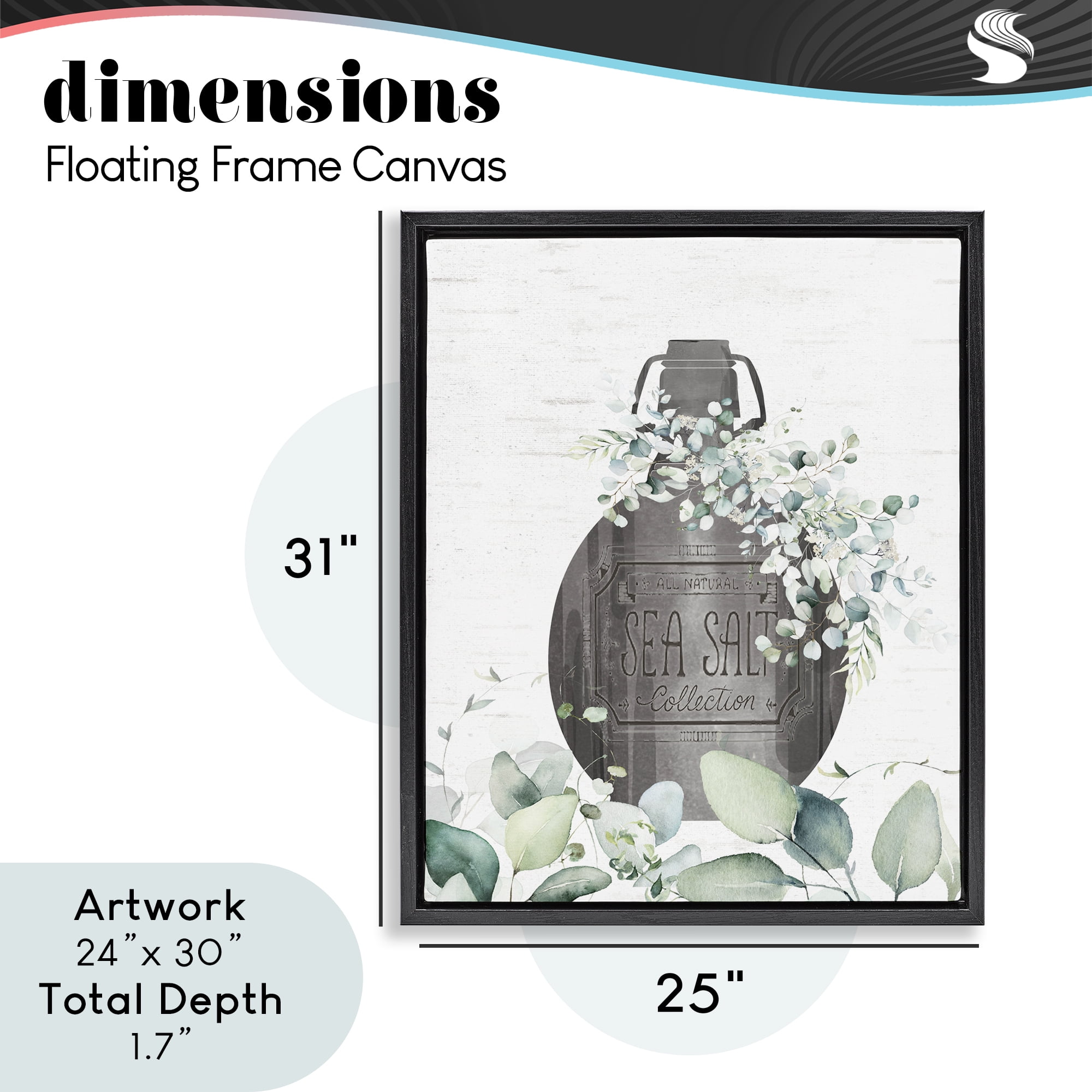 Sea Salt Collection Bottle Black Framed Floater Canvas Wall Art, design by Lettered and Lined