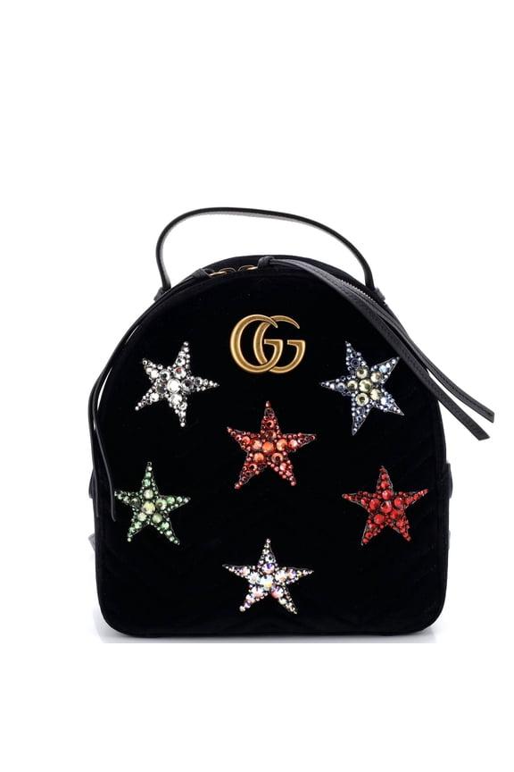 Pre-Owned GG Marmont Backpack Embellished Matelasse Velvet Small By Rebag