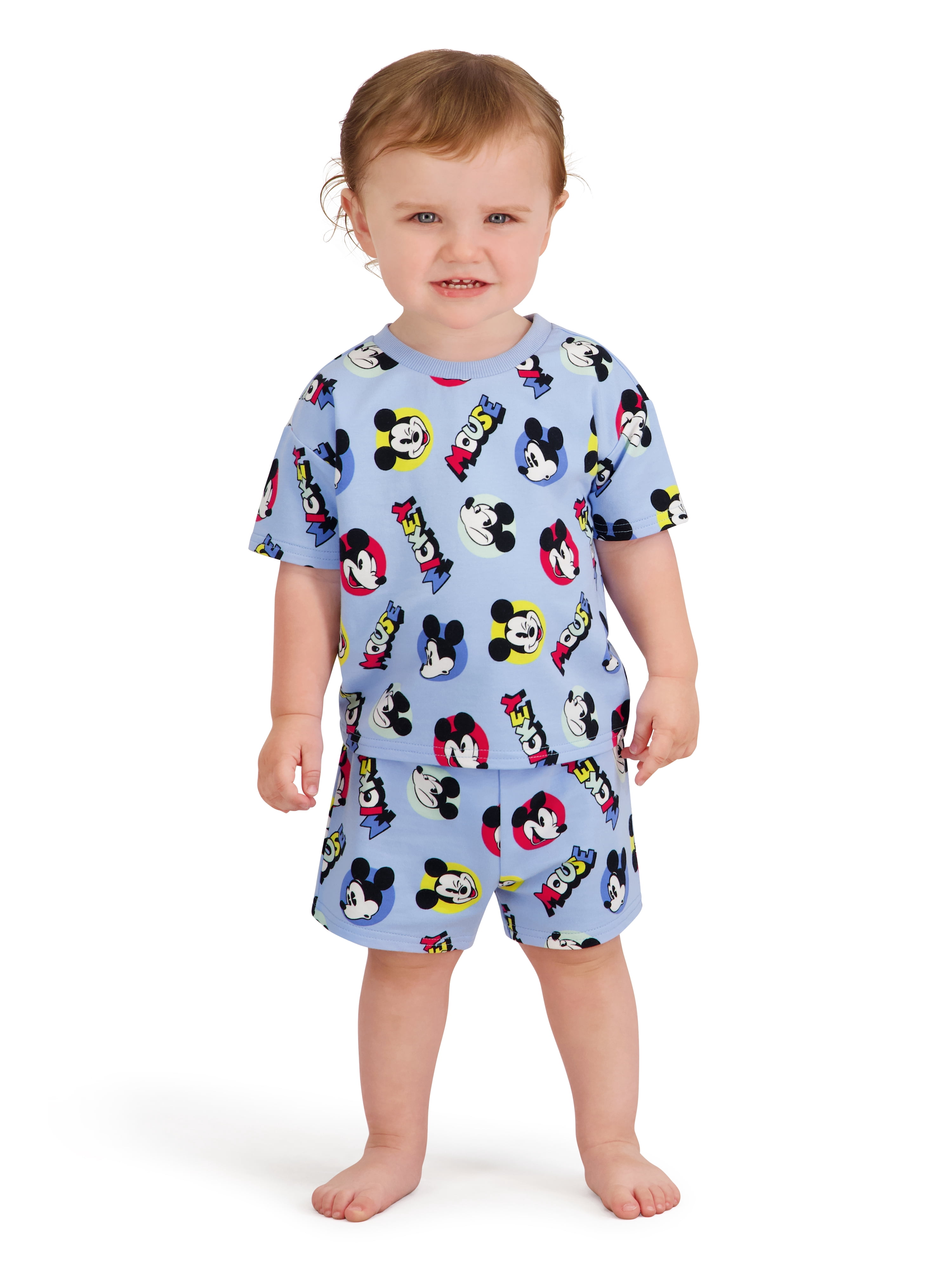 Mickey Mouse Baby Boy 2 Piece French Terry Short Set, Sizes 0-24 Months