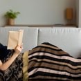 thumbnail image 3 of Victorian Style Soft Flannel Fleece Throw Blanket, Vintage Design with Earth Tone Stripes and Damask Pattern, Cozy Plush for Indoor and Outdoor Use, 50" x 70", Charcoal Grey and White, by Ambesonne, 3 of 5