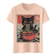 thumbnail image 3 of Graphic Tennis Tees for Women T-Shirts Cat Ramen Graphic Tee for Women Anime Top Casual Crewneck Shirt Lightweight Everyday Wear Beige M, 3 of 4