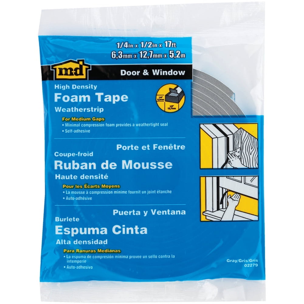 MD 12" W x 14" T x 17' L Gray Foam Closed Cell Weatherstrip Tape