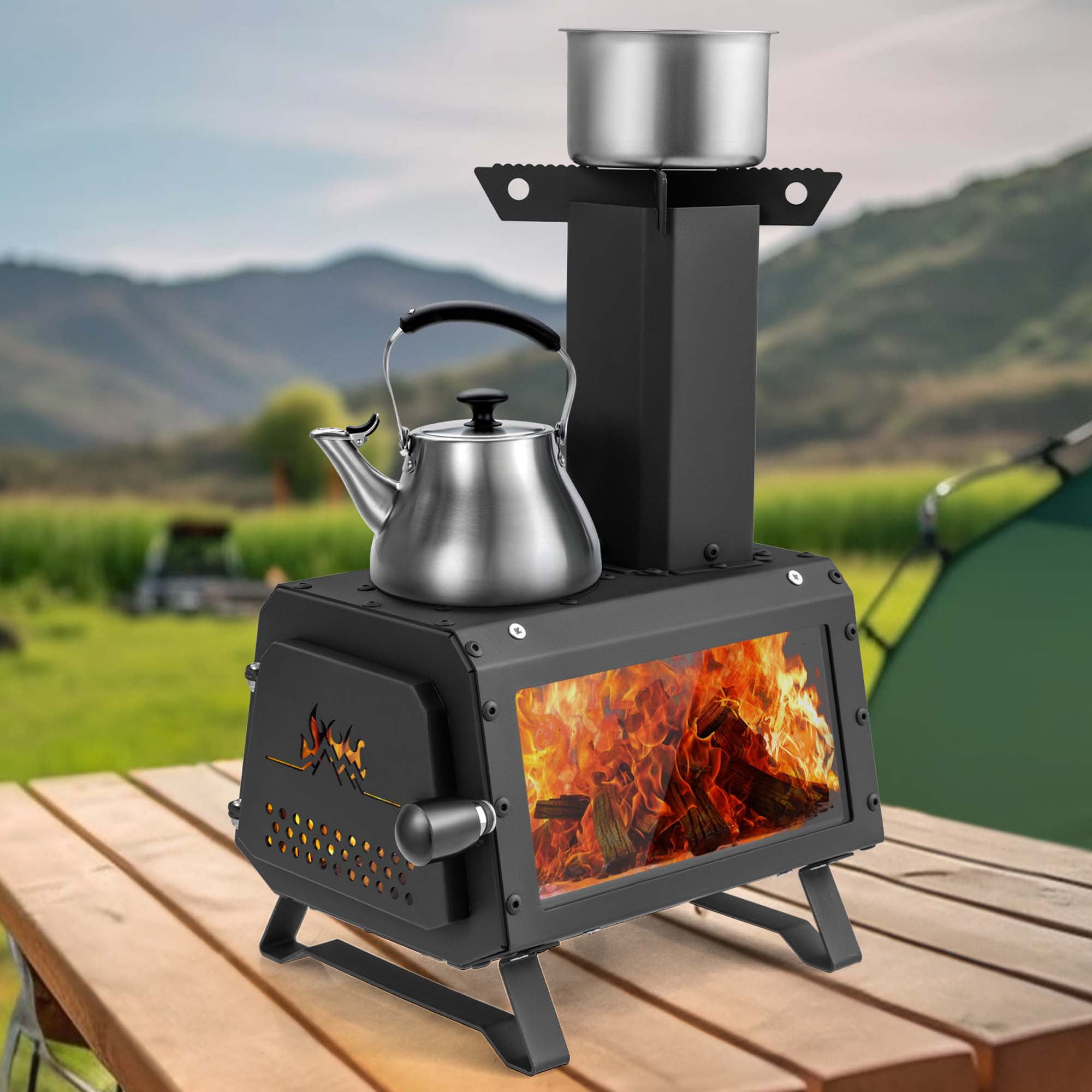 Costway Portable Wood Camping Stove with 2 Cooking Positions