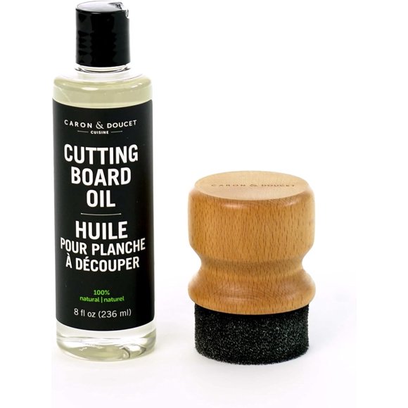 CARON & DOUCET Huile pour Planche à Découper (8oz) et Ensemble Applicateur - Conditionnez et Protégez Votre Planche à Découper en Bois, Bloc de Boucher, Ustensiles de Cuisine en Bambou