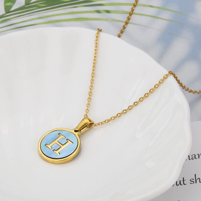 26 English Letters (A-Z) Necklace For Women Titanium Steel Stainless Steel Pendant Necklace Pearl Shell Oil Drop Necklace As Gift For Wife , Daughter, Friend