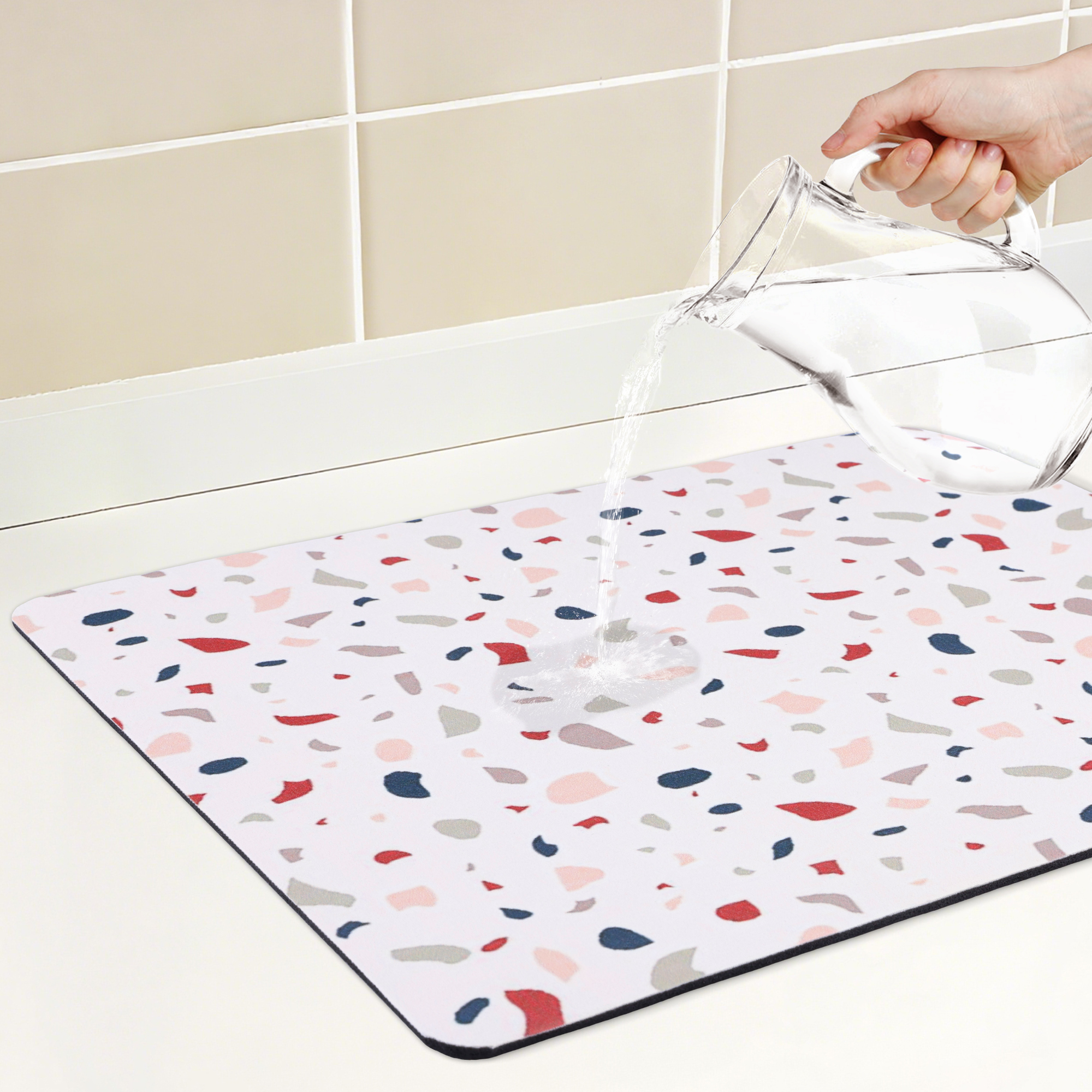 Unique Bargains Absorbent Dish Drying Mat for Kitchen Counter White 19.7*15.7 inch