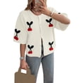 thumbnail image 3 of Michellecmm  Women Knit Tops Half Sleeve Button Up Cherry Embroidery Knitwear, 3 of 5