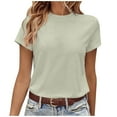 thumbnail image 2 of Lixiuxyad Women's Fashion Casual Home & Commute Solid Round Neck Short Sleeve T Shirt Versatile & Comfortable Trendy Flowy,Green XXL, 2 of 7