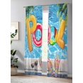 thumbnail image 4 of Sheer Curtains 84 Inches Long, Blue Summer Pool Light Filtering Window Curtains for Living Room/Bedroom, Watermelon Swimming Ring Slippers Rod Pocket Voile Sheer Curtain Drapes, 52"W x 84"L, 2 Panels, 4 of 8