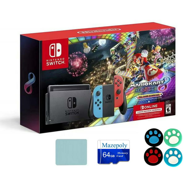 interval opvoeder Astrolabium Nintendo Switch Joy-Con Neon Blue/Red Console Bundle: Mario Kart 8 Deluxe  Full Game Download | 3 Months Nintendo Switch Online Membership with  Mazepoly Accessories - Walmart.com