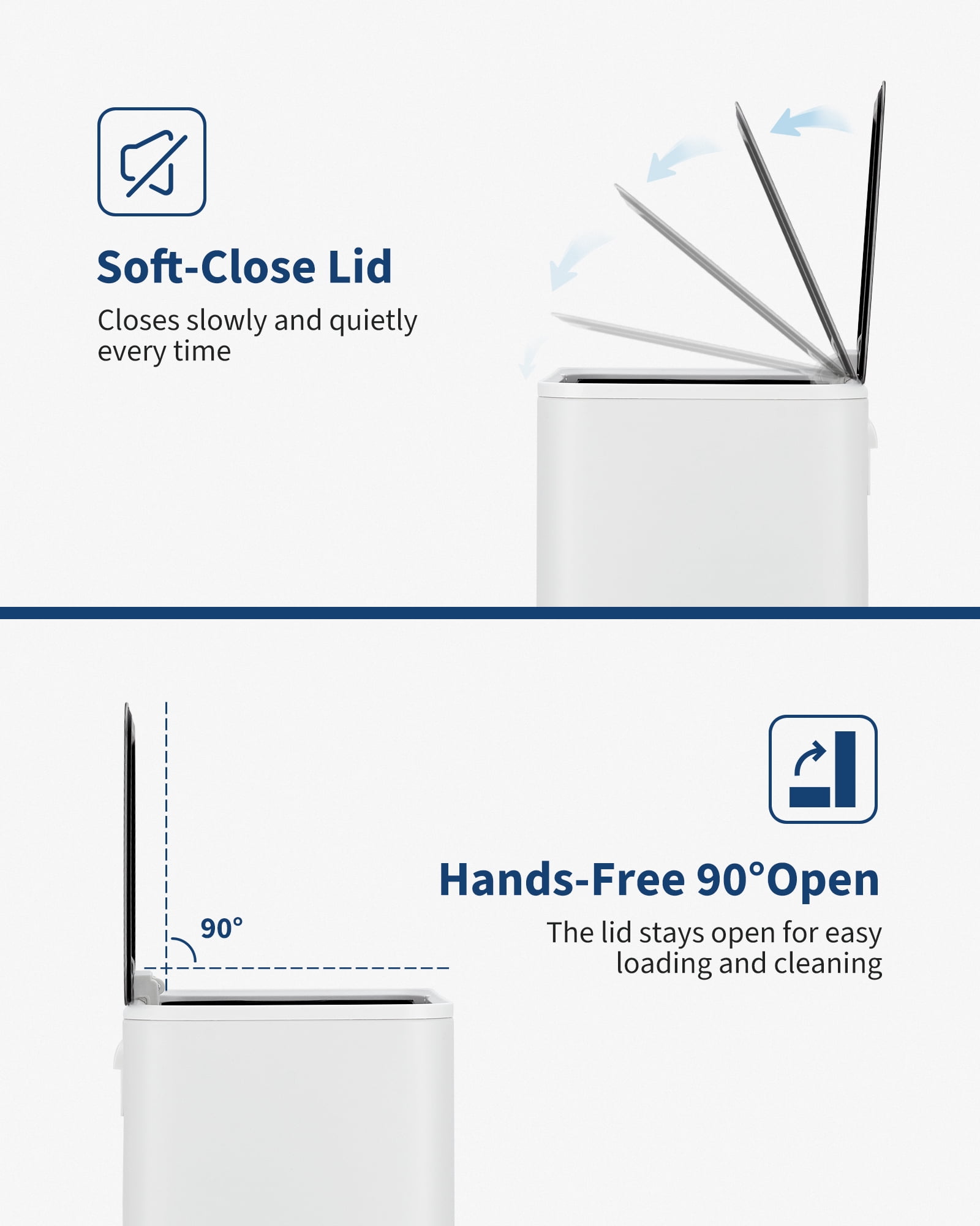 Space-Saving Bedroom Trash Can, 4 Gallon Small Trash Can with Soft-Close Lid, Foot Pedal & Removable Inner Bucket, Rectangular Stainless Steel Garbage Can for Living Room, Home, Office, White