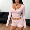 thumbnail image 2 of Arlun Summer Two Piece Yoga Sets for Women Button up Scoop Neck Long Sleeve Crop Tops and Stretch Tight Shorts 2026 Spring Summer Slim Solid Color Workout Casual Outfits Pink L, 2 of 4
