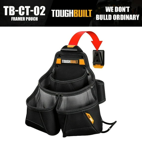 TOUGHBUILT TOU-CT-02 Large Heavy-Duty Framer Pouch - 7-Pocket Tool Organizer with Hammer Holders & Tape Measure Loop, 1680D Ballistic Fabric for Carpentry & Construction