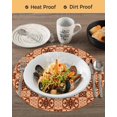 thumbnail image 3 of 15 Inch Round Placemats Set of 6, Orange Brown Flowers Non Slip Heat Insulation PP Table Mats, Farmhouse Retro Abstract Floral Washable Place Mats for Kitchen Dining Party Table Decor, 3 of 7