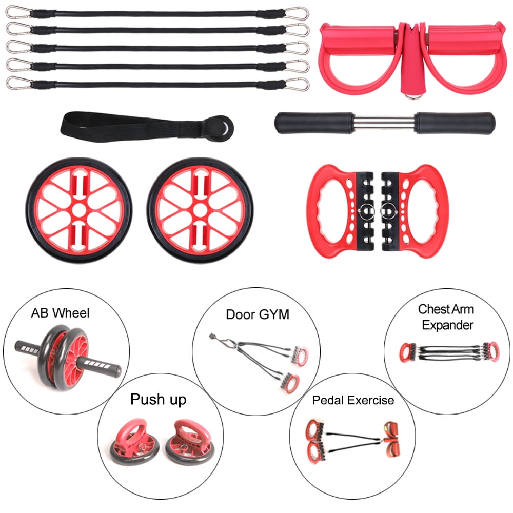 5 In 1 Portable Home Gym Equipment With Door Anchor System ab roller, Resistance belts system, Push Up Stand, Chest... by