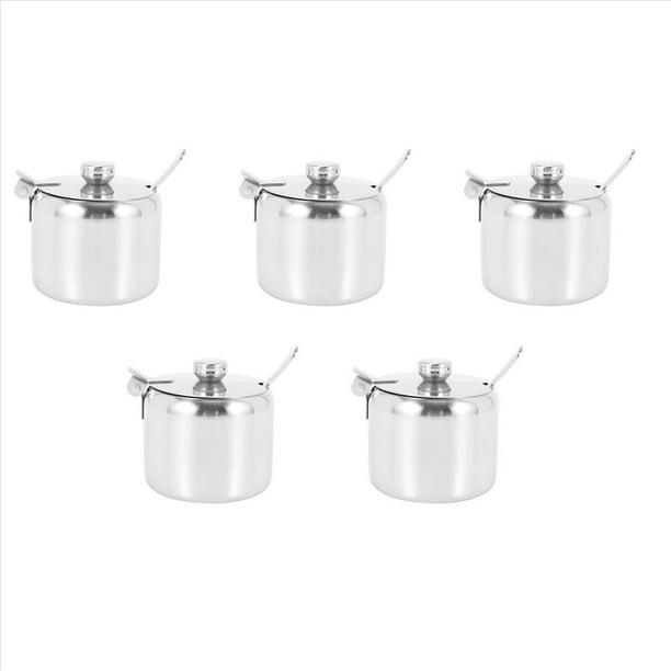 5X Acero Inoxidable Con Tapa Y Cuchara Tazón de Azúcar Tarro de Condimento Tarro de Condimento Contenedor de de Vajilla