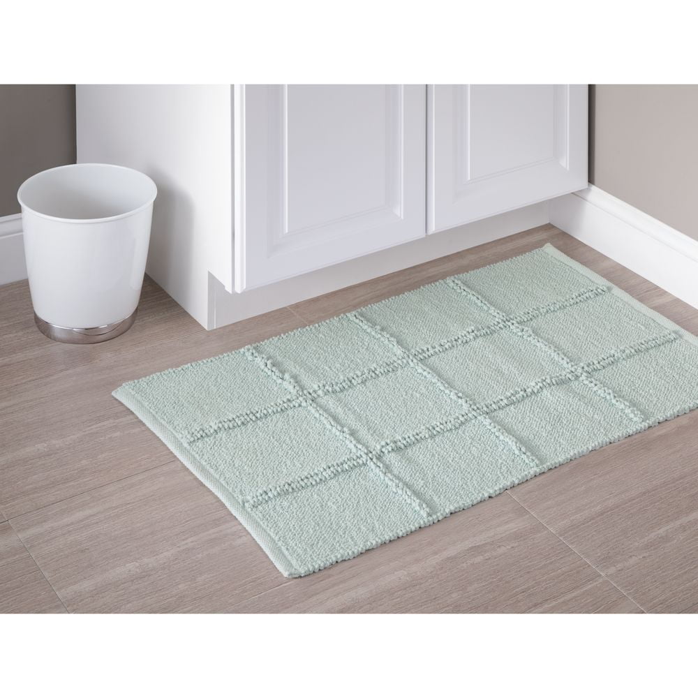 iDesign Grid Cotton Bath Rug, Spa Blue