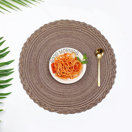 

Homgreen Round Braided Placemats for Dining Table Set of 1 - Woven Heat Resistant Non-Slip Kitchen Table Mats 14 Diameter Green