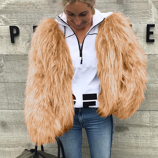 Veste Chaude en Fausse Fourrure Couleur Unie Mode Décontractée pour Femmes