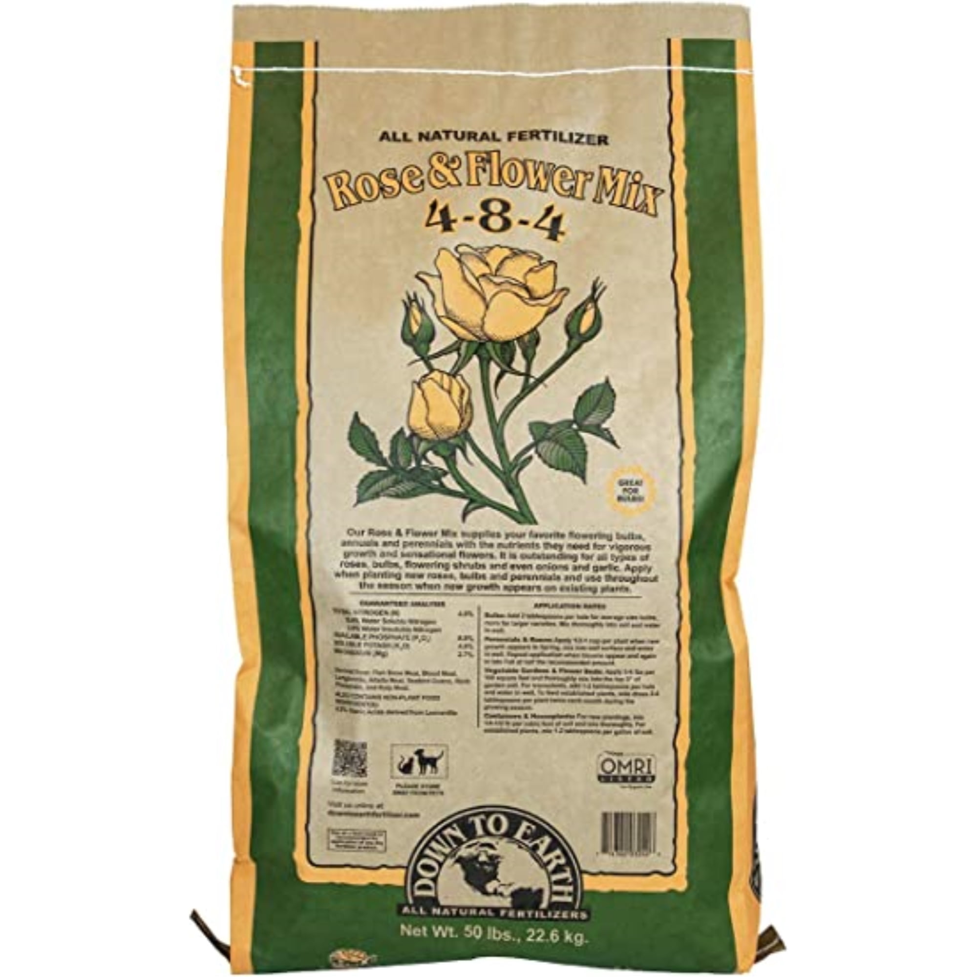Down To Earth Organic Rose & Flower Fertilizer Mix 4-8-4, 50 lbs ...