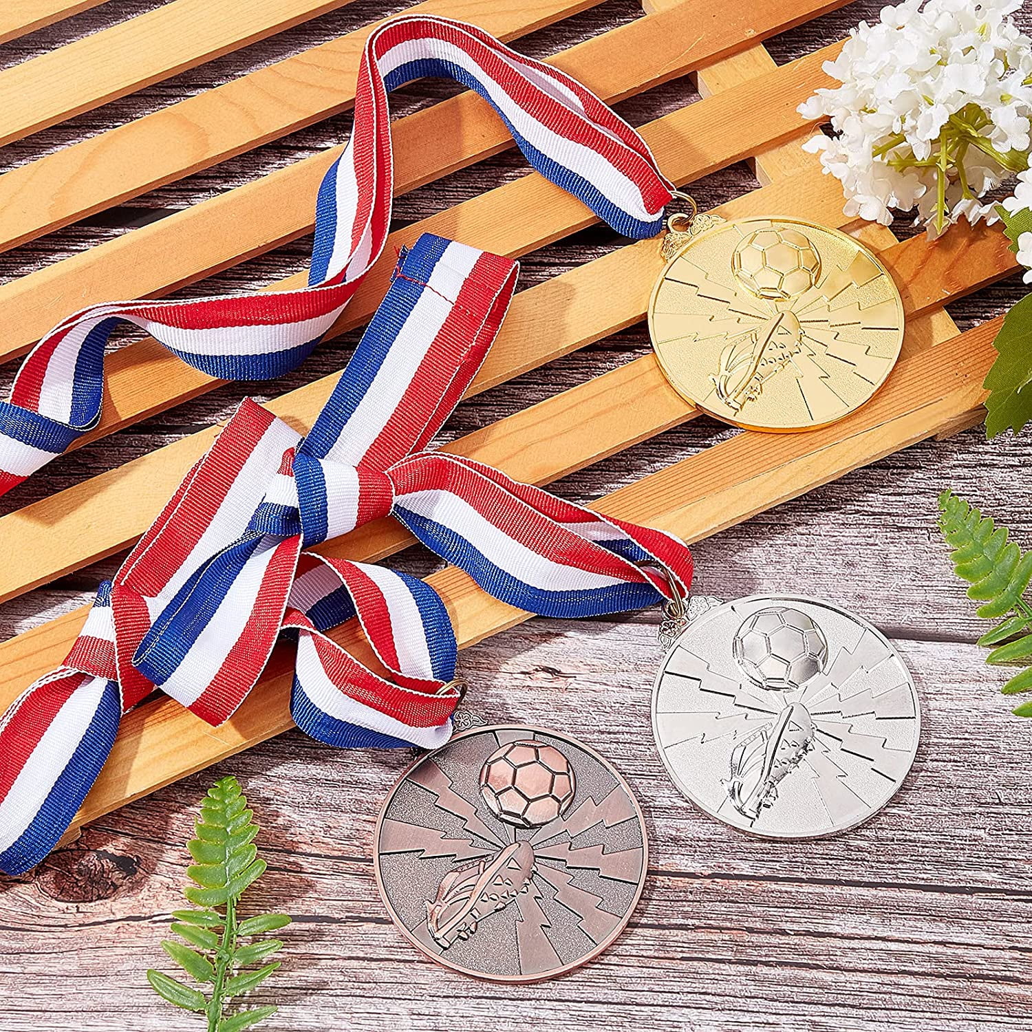 9 Packs 2.5 Inch Sport Game Medals Winner Award Sports Medals Genuine Award Medals Gold Silver and Bronze Medals Soccer Sports Medals with Nick Ribbon