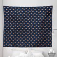 thumbnail image 1 of Fox Tapestry, Orange Small Forest Animal Portraits Pattern on Abstract Dotted Blue Backdrop, Fabric Wall Hanging Decor for Bedroom Living Room Dorm, 5 Sizes, Navy Blue Orange, by Ambesonne, 1 of 1